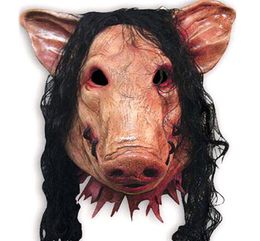 Pig Head with Black Hair Silicon Masks Halloween Party for Full Head Cosplay Costume Moive Tools Adult Saw Animal Scary Masks8623533
