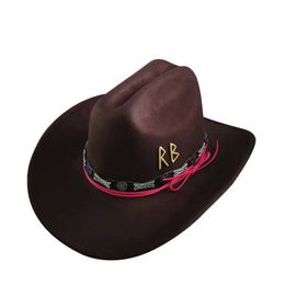 Wide Brim Hats Bucket Hats Fashion R B letters Cowboy Hat Winter Women Hat for Gentleman Jazz hat Cowgirl wide brim fashion Felt Fedora Hat sombrero hombre Y240425