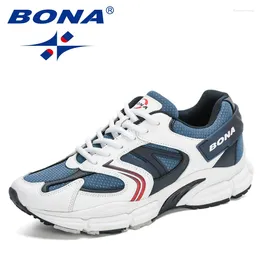 Casual Shoes BONA Designers Action Leather Mesh Men Running Sneakers Trainers Lightweight Antiskid Outdoor Walking Man