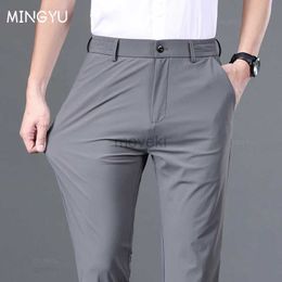 Men's Pants Summer Good Stretch Smooth Trousers Men Business Elastic Waist Korean Classic Thin Black Gray Blue Brand Casual Suit Pants Male d240425