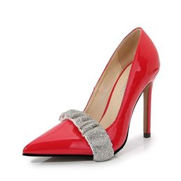 Dress Shoes Women Oversize Red Bridal Wedding New Rhinestone Party Fashion High Heel 11cm WZ H240425