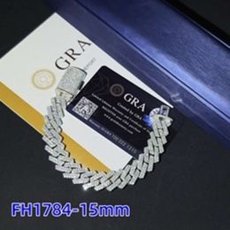 Pass Diamond Test 12Mm 13Mm 15Mm 20Mm Full Ice Moissanite Sier Cuban Link Chain Bracelet Fine Jewellery Necklaces