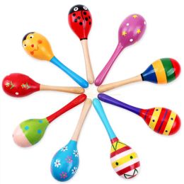 Care 10pcs Orff Musical Instrument Wooden Cartoon Sand Hammer Sand Ball Kids Musical Toy for Exercise Baby's Handholding Ability