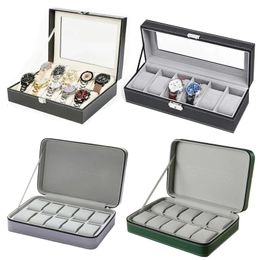 PU Leather Watch Box Practical Watches Display Case Jewellery Storage Organiser with Lock/Zipper for Women Men Gift Supplies 240425