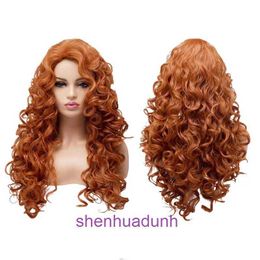 Genuine hair wigs online store Womens brown long curled wig popular on the internet with same style of foam face head fluffy natural wool cover