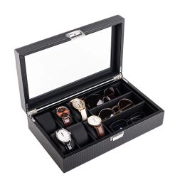 Cases Carbon fiber leather watch glasses storage box