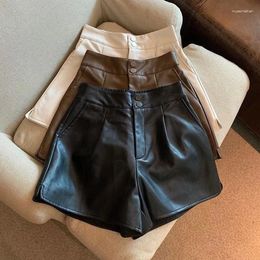 Shorts Girl Chic Fashion Side Pockets Black Faux Leather Vintage High Waist Zipper Female Short Pants Mujer PU Y2k Sexy
