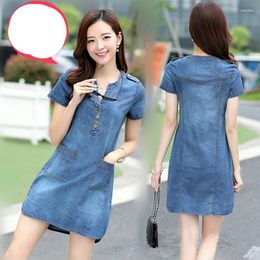 Casual Dresses Plus Size 5XL Summer Style Denim Women V-Neck Short Sleeve Slim Jeans Dress With Pockets Vestidos Clothing