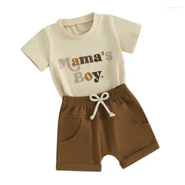 Clothing Sets Toddler Baby Boy Summer Outfit Letter Print Short Sleeve T-shirt Solid Color Shorts Mamas Clothes