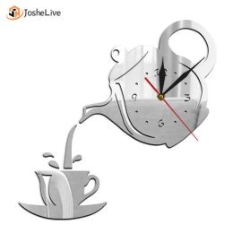 Clocks Diy Acrylic Mirror Wall Decal Decorative Clock Decorative Clock Fashionable And Creative Tea Pot Wall Clock Mute Clock