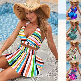 Women's Swimwear Summer Swimsuit Bikini Female Beach Style Swim Skirt Two Piece Set Bathing Suit Women Abstract Printing Beachwear