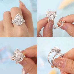 Custom Wedding Set 14K Solid White Gold Pear Moissanite Diamond Band Fine Jewellery Women Engagement Ring Original Quality