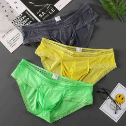 Underwear Mens Luxury 3PC Briefs Ice Silk U Pouch Men Sexy Lingerie Low-Rise Summer Panties Man Sea Satin Underpants Drawers Kecks Thong 54M3