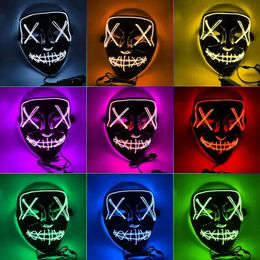 Halloween Horror Masks LED Glowing Mask V Purge Election Costume DJ Party Light Up Glow In Dark Colours