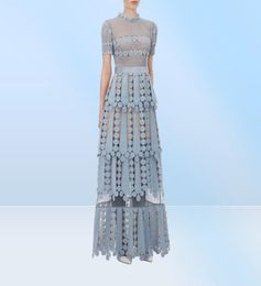 HMA New Women039s Selfportrait Floral Lace Hollow out Embroidery Long Dress Elegant Formal Party Dresses Y2008058012008