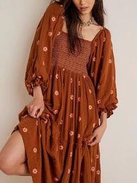 Casual Dresses Vacation Bohemian Floral Dress For Women Long Sleeve Ruffle Swing A Line Club Party