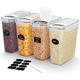 Food Savers Storage Containers 4L grain storage container with lid 1/2/4 airtight food moisture-proof cans label stickers kitchen tissue box H240425