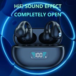 Headphones NEW TWS Q80 5.3 Bone Conduction Earphones Wireless Bluetooth Headphones Earclip Design Touch Control LED