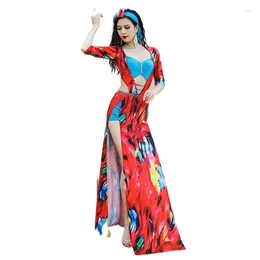 Stage Wear Belly Dance Costume Set For Women Dancing Print Performance Dresses Clothes Practise Robe Oriental Outfit