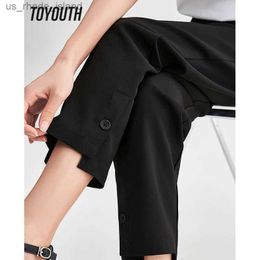 Dno macierzyńskie Toyouth Women Suit Pants 2023 Letni tył talia elastyczna prosta luźne spodnie podzielone na brzeg przyciski Projekt haren spantsl2404