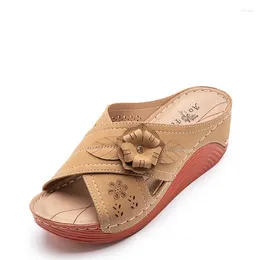 Slippers Summer Women 2.5cm Platform 6cm High Heels Flower Female Large Size Solid Color Orange Sole Fashion Bohemian Slides