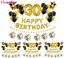 37pcs Gold Black Number 16 18 21 25 30 40 50 60 Years Old Balloons Happy Birthday Party Decoration Man Woman 30th 40th 50th 60th 24894580