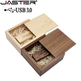 Drives JASTER USB 3.0 walnut maple wood Photo Album usb+Box usb flash drive Pendrive 64GB 16GB 32GB Wedding gift box (105mm*95mm*40mm)