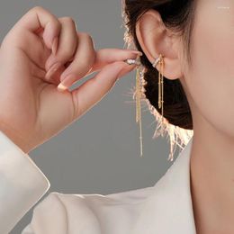 Stud Earrings Trend Texture Long Tassels Ear Clip For Women Elegant Without Pierced Earring Party Wedding Jewelry Gifts