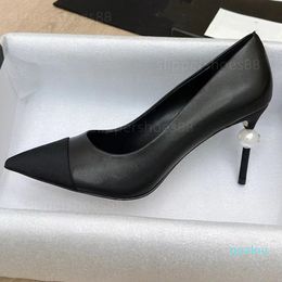 2024 Heel leather kitten heel slingback Heels beige black white wedding party dress shoe