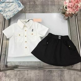 New Princess dress summer kids tracksuits baby clothes Size 90-150 CM Gold single breasted short sleeved shirt and short skirt 24April