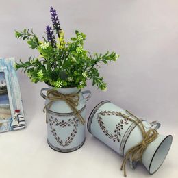 Vases Tin Vase Metal Flower Retro French Vintage Pot For Floral Arrangement Rope