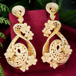 Dangle Earrings GODKI MAXI African Flowers For Women Wedding Party Cubic Zircon Dubai Bridal Earring Boucle D'oreille 2024