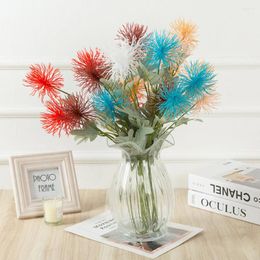 Decorative Flowers Artificial Plastic Thorn Ball Sea Urchin Flower With Green Leaves For Home Garden Wedding Party Living Room Decor Fake