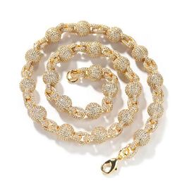 Iced Round Bead Chain 10MM Gold Silver Miami Ice Hip Hop Bling Curb Link Necklace 1 Row Diamond Copper Zircon Jewellery 16inch-20inch Cuban Chain with Lobster Clasp