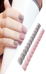 24Pcsset Cute Sweet Light Grey Powder Jumping Square Head Solid Colour Fake Nails Finished Fingernails Nail Art False Nails Tips5289485