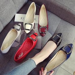 Casual Shoes Elegant Women's Gloss Low Heel Fashion Flats Square Buckle PU Women Leather Pointed Toe Loafers Size 34-43