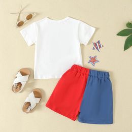 Clothing Sets Toddler Boy 4th Of July Outfit Letter Print Short Sleeve T-Shirt With Contrast Color Shorts For Independence Day