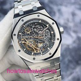 Luxury AP Wrist Watch Royal Oak Series 15407ST Hollow Dial 41mm Double Swing Rare Excellent Automatic Mechanical Mens Watch