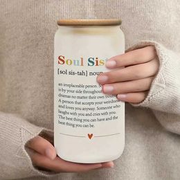 Tumblers 16oz Soul Sister Frosted Glass Drink Juice Coffee Milk Cup Suitable For Hot/Cold Drinks Summer Drinkware Gift Friends H240425