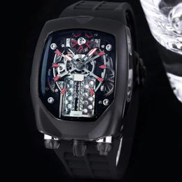 Wristwatches Men's 16 Cylinder Engine Leisure Hollow Waterproof Wine Barrel Fully Automatic Pure Mechanical Watch