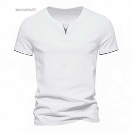 Men's T-Shirts Mens T Shirt Pure Colour V Collar Short Sleeved Tops Tees Men T-Shirt Black Tights Man T-Shirts Fitness For Male ClothesL2404