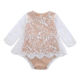 One-Pieces Citgeett Spring 024M Baby Girls Fashion Long Sleeves Jumpsuits Fresh Solid Colour Lace Stitching Skirt Triangle Romper