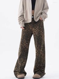 Women's Jeans Women Vintage Leopard Print Streetwear Y2k Fashion Denim Pants For Girl 2000s Wide Leg High Waisted Stright