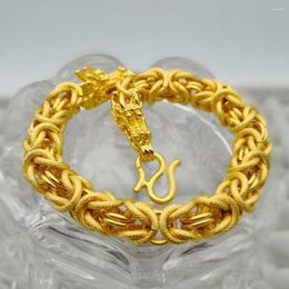 Link Bracelets 10mm Men Bracelet Chain Solid Hip Hop Yellow Gold Colour Dragon Punky Male Jewellery Gift 21cm Long