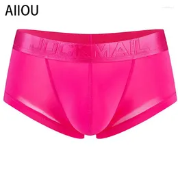 Underpants AIIOU Men Sexy Seamless Underwear Thin Translucent Boxershorts Gay Panties Mesh Penis Pouch Male Sissy Boxer Shorts