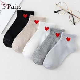 Sports Socks 5Pairs Cotton Short Harajuku Novelty Love Heart Pattern Hip Hop Solid Color Cute Black White Sokken Soks