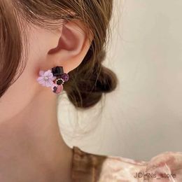 Dangle Chandelier Korean Purple Crystal Flower Stud Earrings for Woman Fashion Elegant Temperament Earrings Wedding Party Jewelry