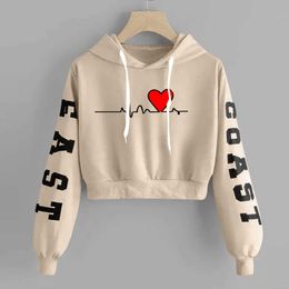 Men's Hoodies Sweatshirts Y2K Letter Heart Print 90s Hoodie Woman Sweatshirt R Print Long Sleeve Short Tops Round Neck Sweatshirt Hooded Casual Daily Wear 240424