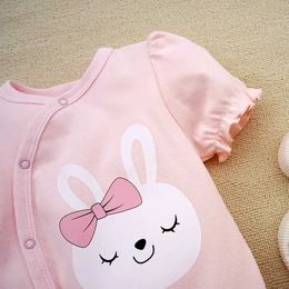 CEFL Rompers 3-18M Summer baby girl romper cute rabbit pattern pink shorts crawling suit cotton newborn baby onesie gift for Infants d240425