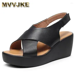 Dress Shoes Women's Sandals Soft Leather Platform Sandal 2024 Summer Thick Sole High Heels Ladies For Women